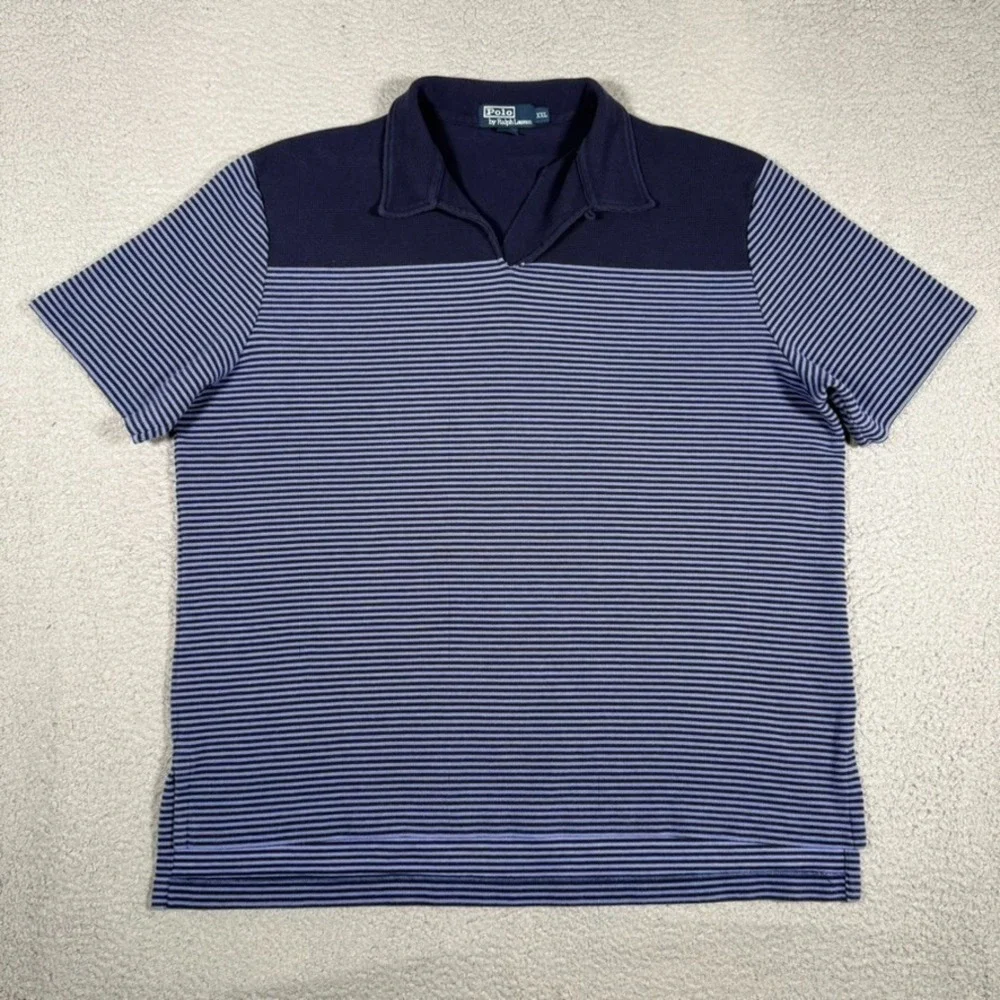 Polo Ralph Lauren Shirt Mens XXL Blue Striped Knit Sport Loop‎ Collar Preppy